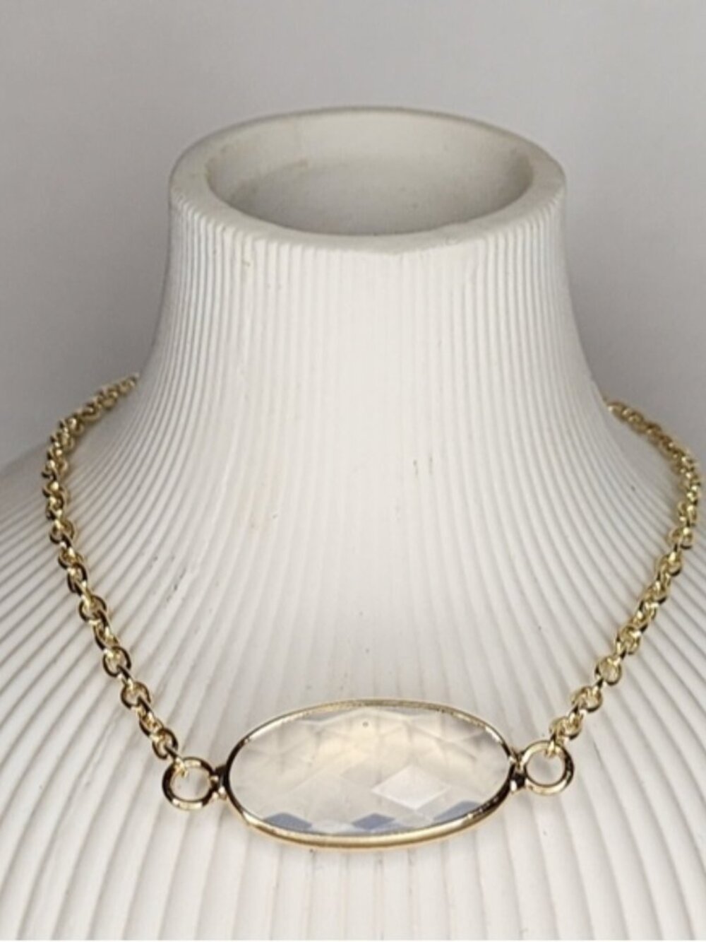 Gold-Tone Faceted Opal Oval Link Bracelet